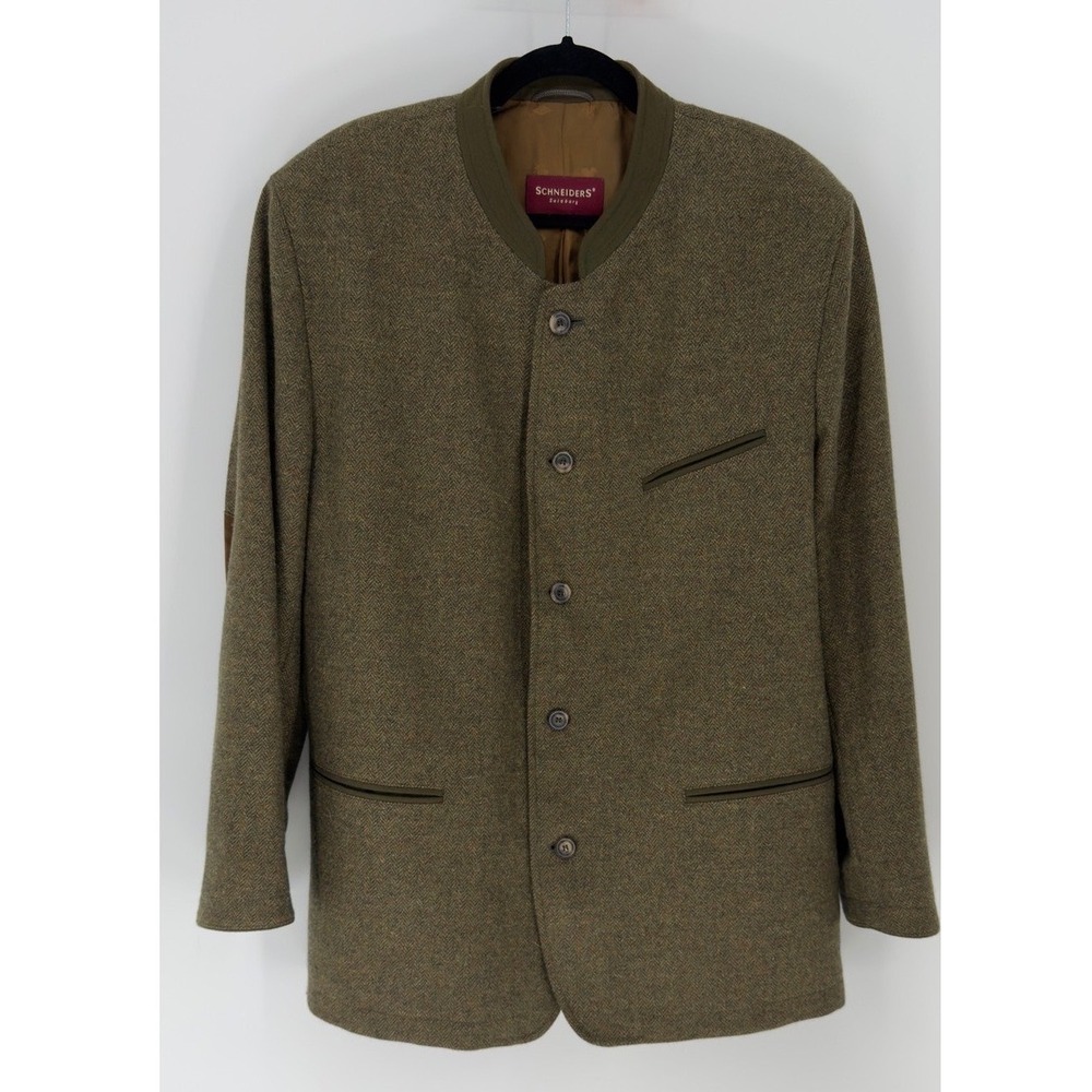Bernard‎ Denault Wool Cashmere Herringbone Sport Coat Suede Elbow Patches 44R